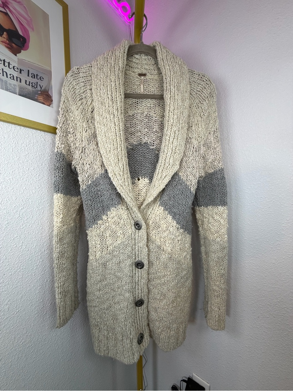 Free People "Gone Askew" Stripe Cable Knit Cardigan - Small